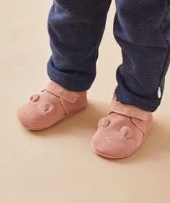 Chaussons en cuir, - Rose