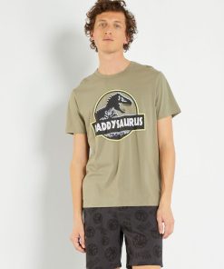 Pyjama court 'Jurassic Park' en jersey - 2 pièces - Vert/gris