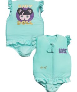 Maillot de Bain Bb Doll Enfant avec Flotteurs - Accessoire de Natation Fille - Bleu turquoise