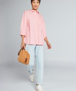 Chemise unie en popeline - Rose