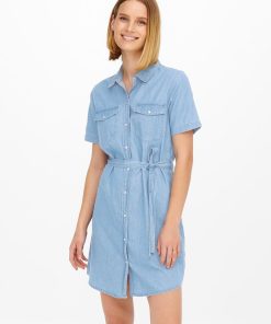 Robe chemise 'JDY' en denim - Bleu