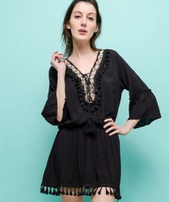 Robe de plage avec pompons noire - Noir
