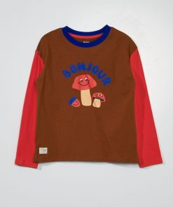 T-shirt en jersey imprimé - Marron/orange