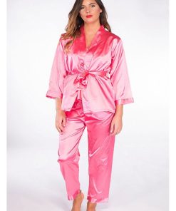 Pyjama fluide en satin Kebello - Rose