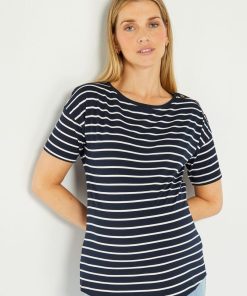 T-shirt grossesse style marinière - Bleu rayé