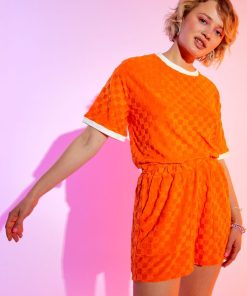 T-shirt col rond en éponge - Orange