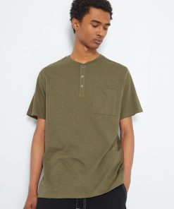 T-shirt en jersey à col tunisien - Kaki