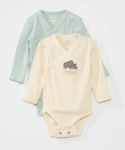 Lot de 2 bodies double rangée pression - évolutifs - Ecru/vert