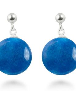 Boucles d'oreilles kenitna en alliage métallique et agate bleu foncé finition plaquée rhodium - Bleu
