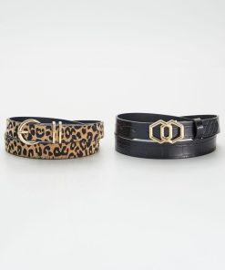 Lot de 2 ceintures fines - Noir/marron