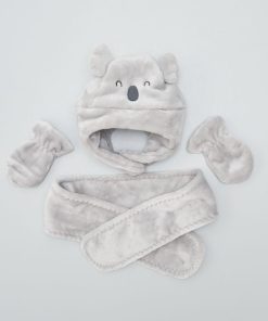 Ensemble bonnet + écharpe + moufles - Gris