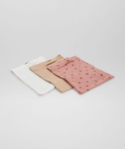 Lot de 3 gants de toilettes en lange - Rose/écru/marron