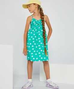 Robe en popeline à imprimé - Vert oiseau
