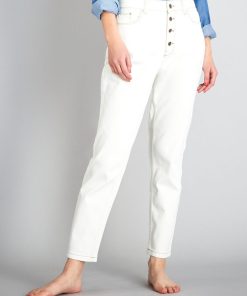 Jean mom à taille très haute - L34 - Blanc cassé