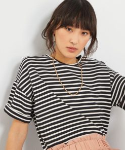 T-shirt rayé type marinière - noir