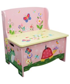Banc de rangement enfant Magic Garden coffre à jouets bois fille bébé TD-11644A - Rose