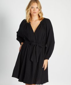 Robe en gaze de coton à manches longues - noir