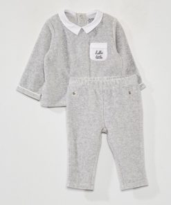 Ensemble pyjama en velours - 2 pièces - Gris