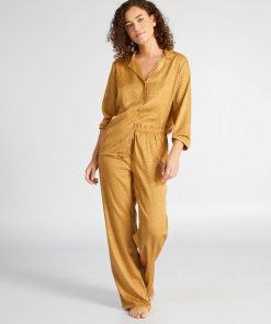 Pyjama long - imprimé tacheté satiné - 2 pièces - Beige