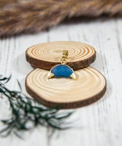Pendentif Croissant de Lune - Plaqué or - Pierres naturelles - - Multicolore
