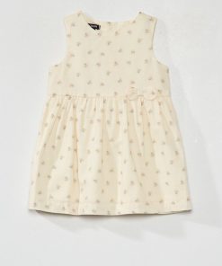 Robe en voile de coton avec imprimé - Ecru