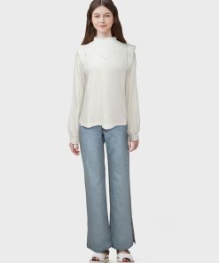 Blouse à col volanté - Blanc