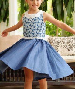 Robe Cérémonie Fille Fleurie Bleu Roi Dentelle Blanche HEPBURN - 'LA FAUTE A VOLTAIRE' - Bleu