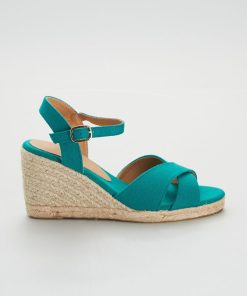 Sandales compensées en toile - Vert