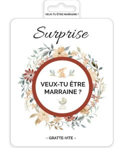 Carte à gratter - Veux tu être marraine - Blanc