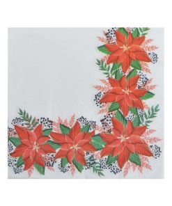 Lot de 20 serviettes en papier Bordure de poinsettias - Blanc