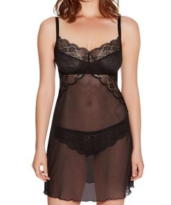 Nuisette voile semi-transparent et dentelle Fancies - Noir