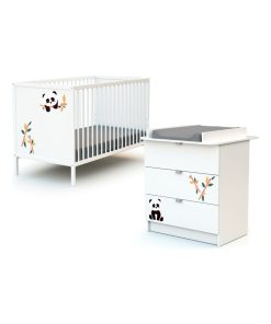 WEBABY - Duo Lit Bébé et Commode - Blanc Orange