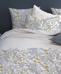 Parure de lit 'fleurie'- 2 personnes - gris/jaune