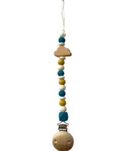 Attache sucette bois et silicone 'Nuage' - Bleu canard