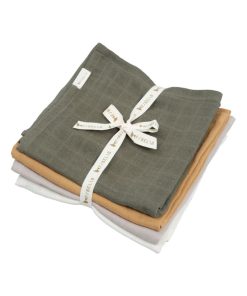 Lot de 4 langes en mousseline de coton bio Olive Garden (60 x 60 cm) - Vert