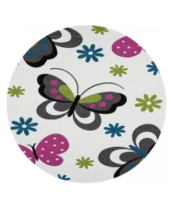 Tapis enfant tapis rond Ø 100cm KIDS PAPILLONS Crème OEKO TEX idéal pour Chambre - Ecru