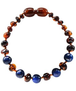 Bracelet bébé - Ambre et pierres naturelles - Ambre Cognac / Lapis lazuli - Bleu