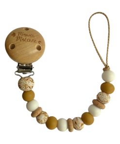 Attache sucette bois et silicone 'Caramel' - Marron caramel