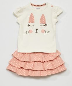 Ensemble t-shirt + jupe culotte - rose/blanc
