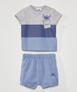 Ensemble short + t-shirt 'Stitch' - bleu