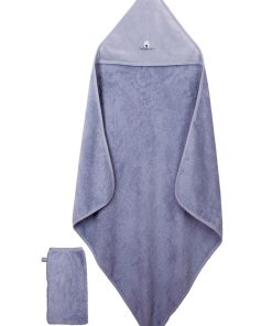 Eveil Et Nature Cape De Bain Et Gant Coton Bio - Bleu foncé