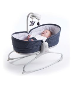 Tiny Love Cozy Rocker , Transat Balancelle, avec Jouet Musical, De la Naissance à 9 kg, ,Denim - Bleu