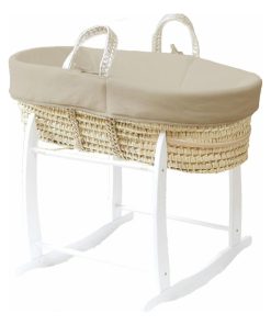 Couffin avec Support Blanc & Habillage Noisette en Coton Bio - Beige