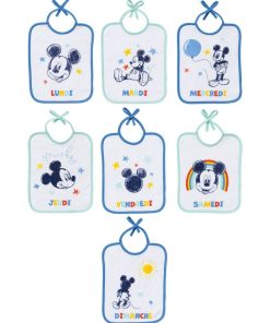 Lot de 7 bavoirs naissance journaliers 20x25 cm - Mickey Cool - Bleu