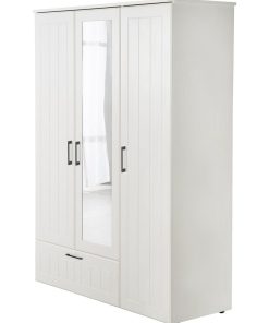 ROBA Armoire "Sylt" 3 portes et un tiroir – incl. miroir – avec fraisage décoratif - Blanc