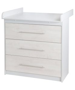 ROBA Commode à langer "Maren 2" à 3 Tiroirs - Plan Amovible - Corps chêne chaulé - Hauteur : 90,5 cm - Gris clair