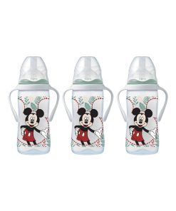 Lot de 3 biberons 3 vitesses col large poignées 300ml +6M lait infantile Mickey Tigex - Transparent