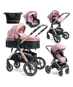 Poussette combinée trio 3 en 1 - siège auto 0m – nacelle – jusqu’à 22kg - rose - Premium - Rose
