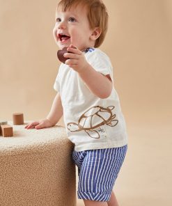 Set t-shirt tortue + short rayé, écru/bleu - Bleu
