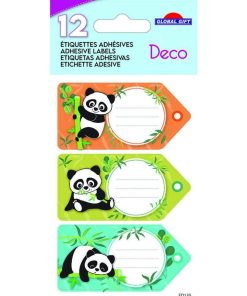 12 étiquettes adhésives scolaires - Rectangle - Pandas - N/A